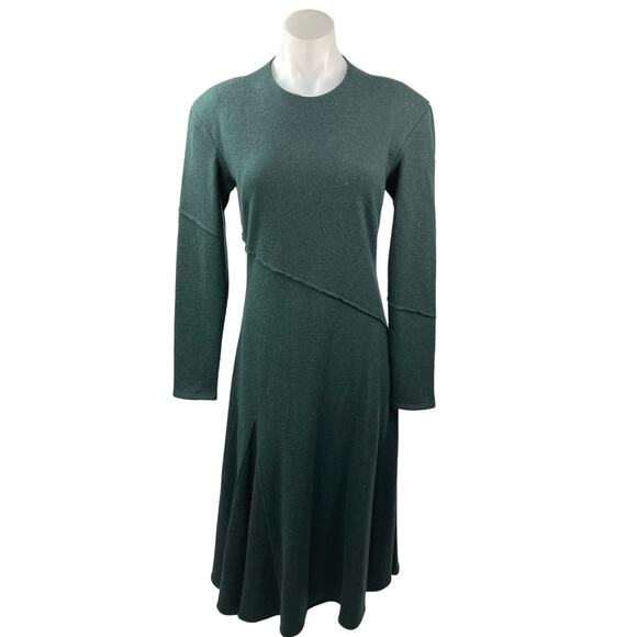 NEW Argent Blue Green Wool Round Neck Long Sleeve Midi A-Line Sweater Dress 4 - Picture 1 of 5
